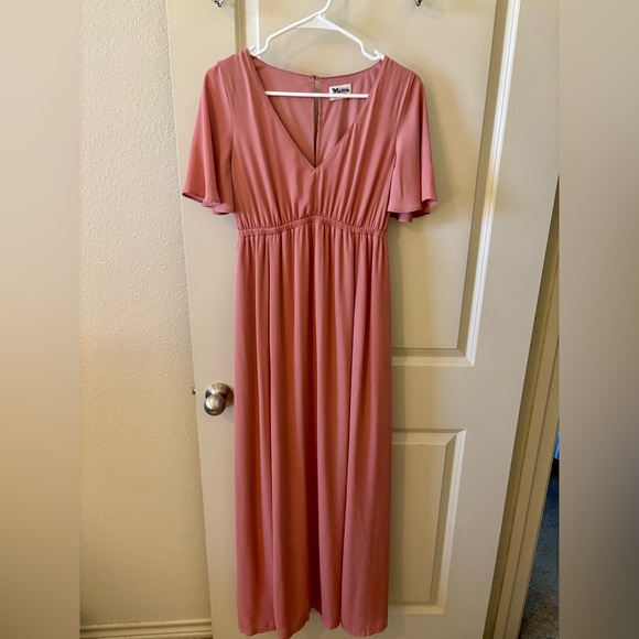Show Me Your MuMu Dusty Rose V-Neck Flutter Sleeve Maxi Dress - Picture 2 of 6